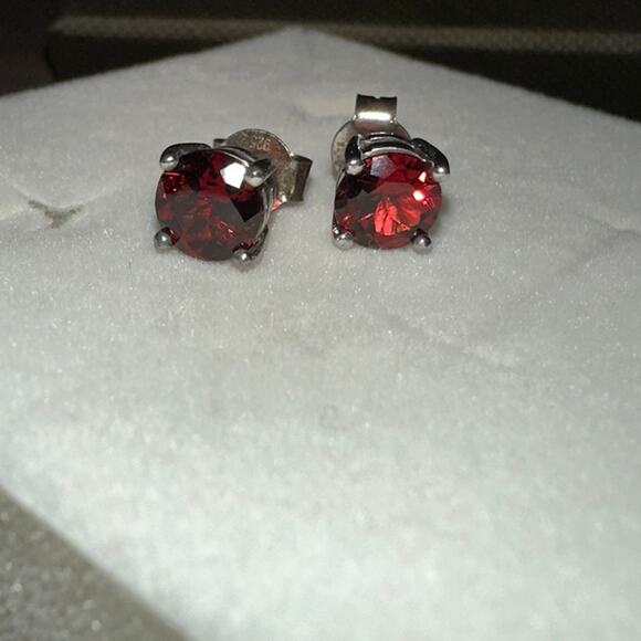 Authentic ANGARA Garnet January Birthstone Stud Sterling Silver 925 Earrings - Picture 4 of 8